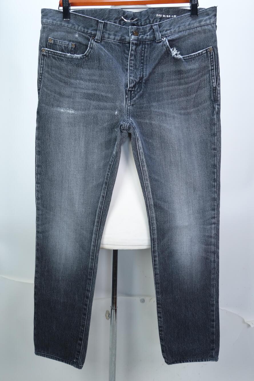 Saint Laurent Paris Jeans Mens 33x30 Gray D02 M/SK-LW Skinny Distressed Denim